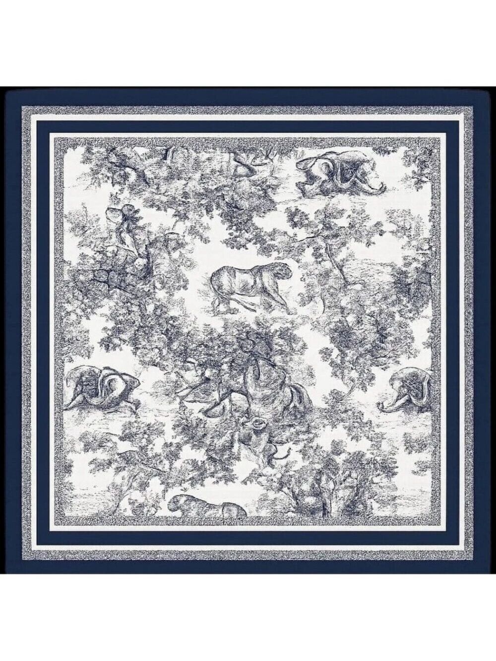 Jungle Safari Animal Print Satin Scarf Navy Blue & White